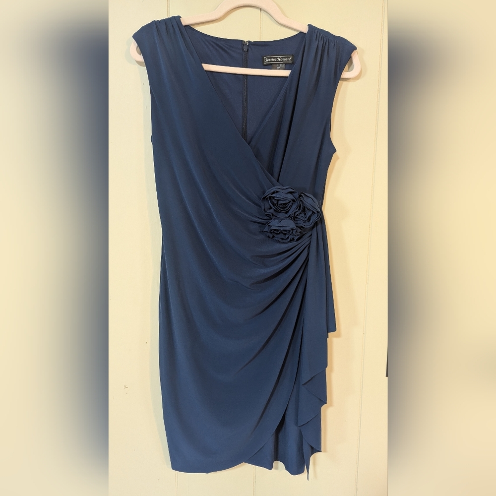Jessica Howard Navy Asymmetrical Dress Size 4P Women's Office Professional